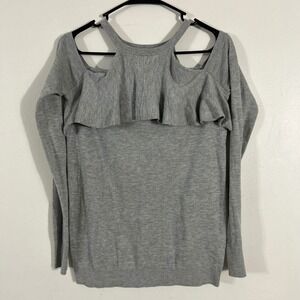 Chelsea28 Cold Shoulder Ruffle Sweater Womens XS Gray  Knit HL347142MI